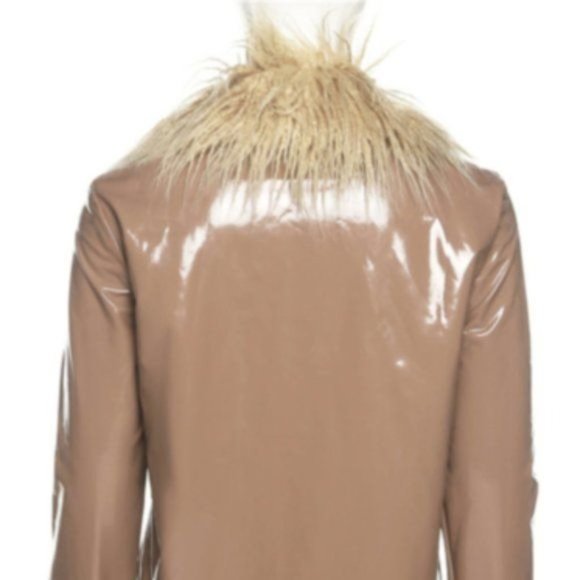 Callie Mongolian: Shiny Nude Vegan Patent Leather Faux Fur Collar Blazer - Picture 12 of 16